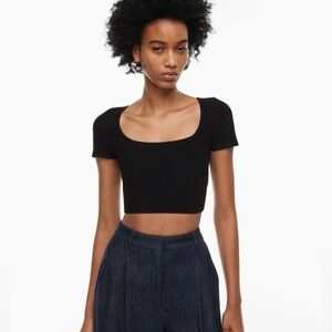 🆕 Aritzia Babaton Black Sculpt Knit Squareneck Top